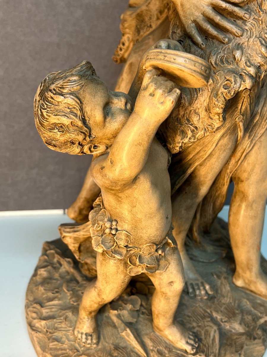 Sculpture De Clodion, Le Triomphe De Bacchus, Terre Cuite XIXème, Hauteur 54 Cm, Très Bon état-photo-2