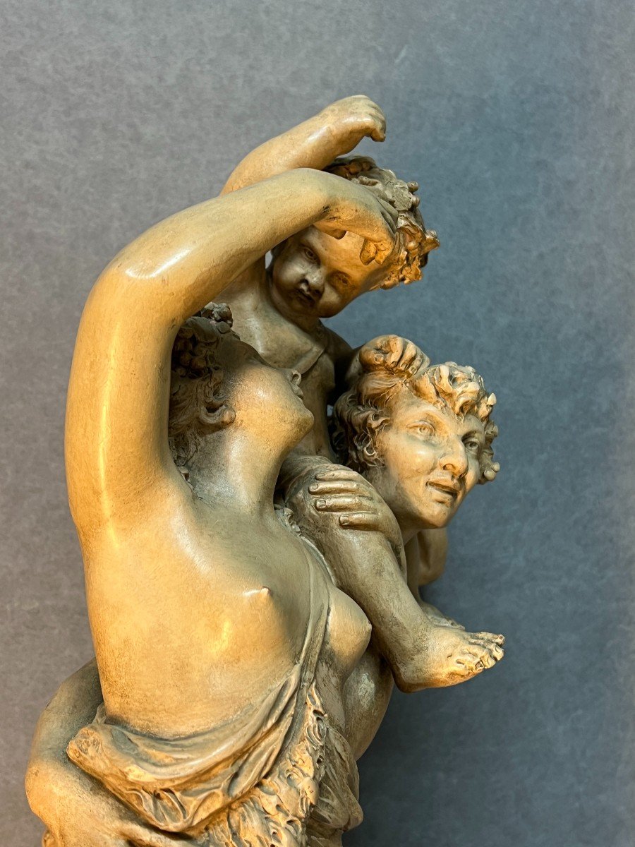 Sculpture De Clodion, Le Triomphe De Bacchus, Terre Cuite XIXème, Hauteur 54 Cm, Très Bon état-photo-3