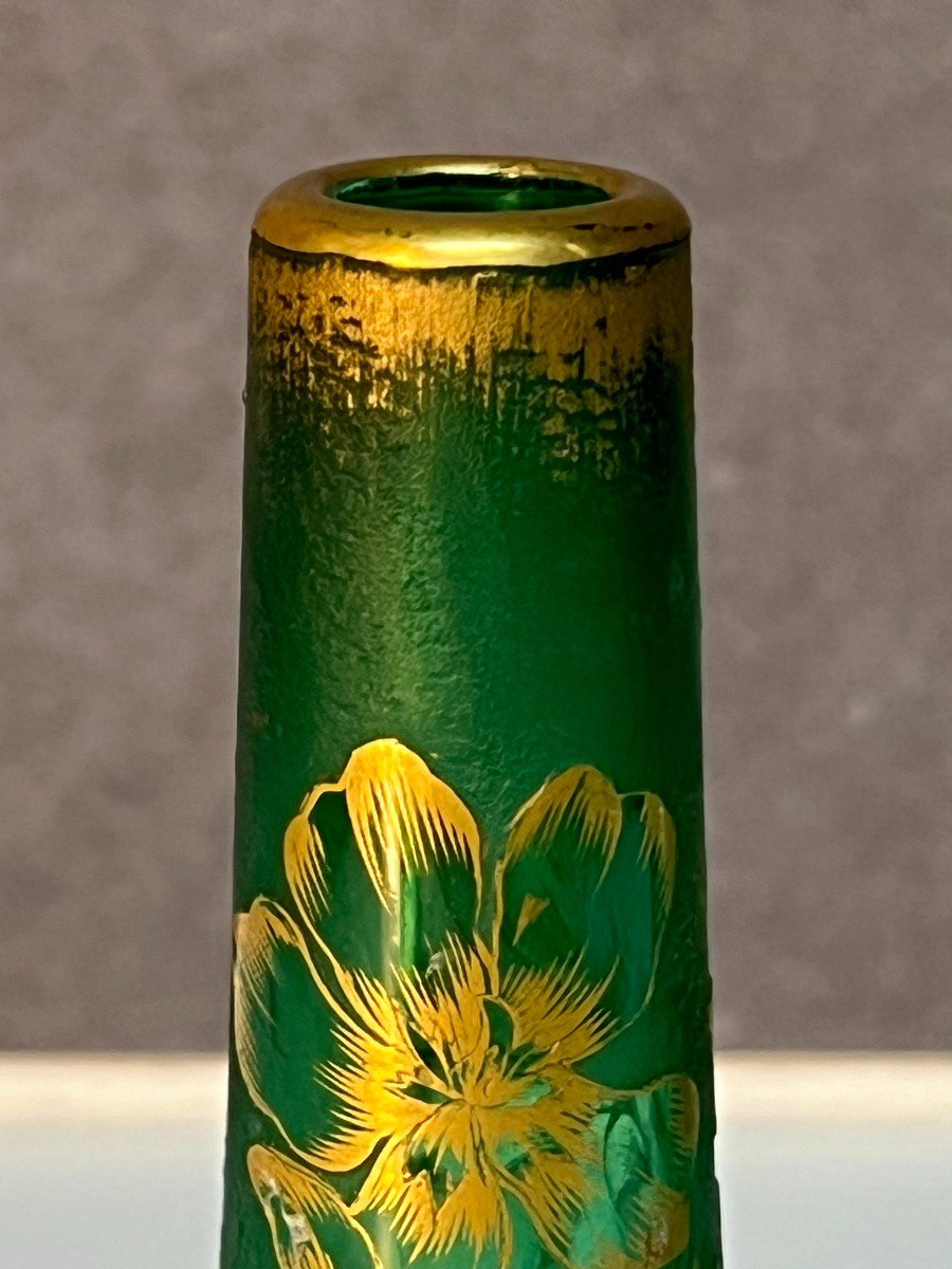 Daum Nancy Single Flower Vase, Double Layer Glass, Acid Etched Frosted Green, 12.5 Cm-photo-3