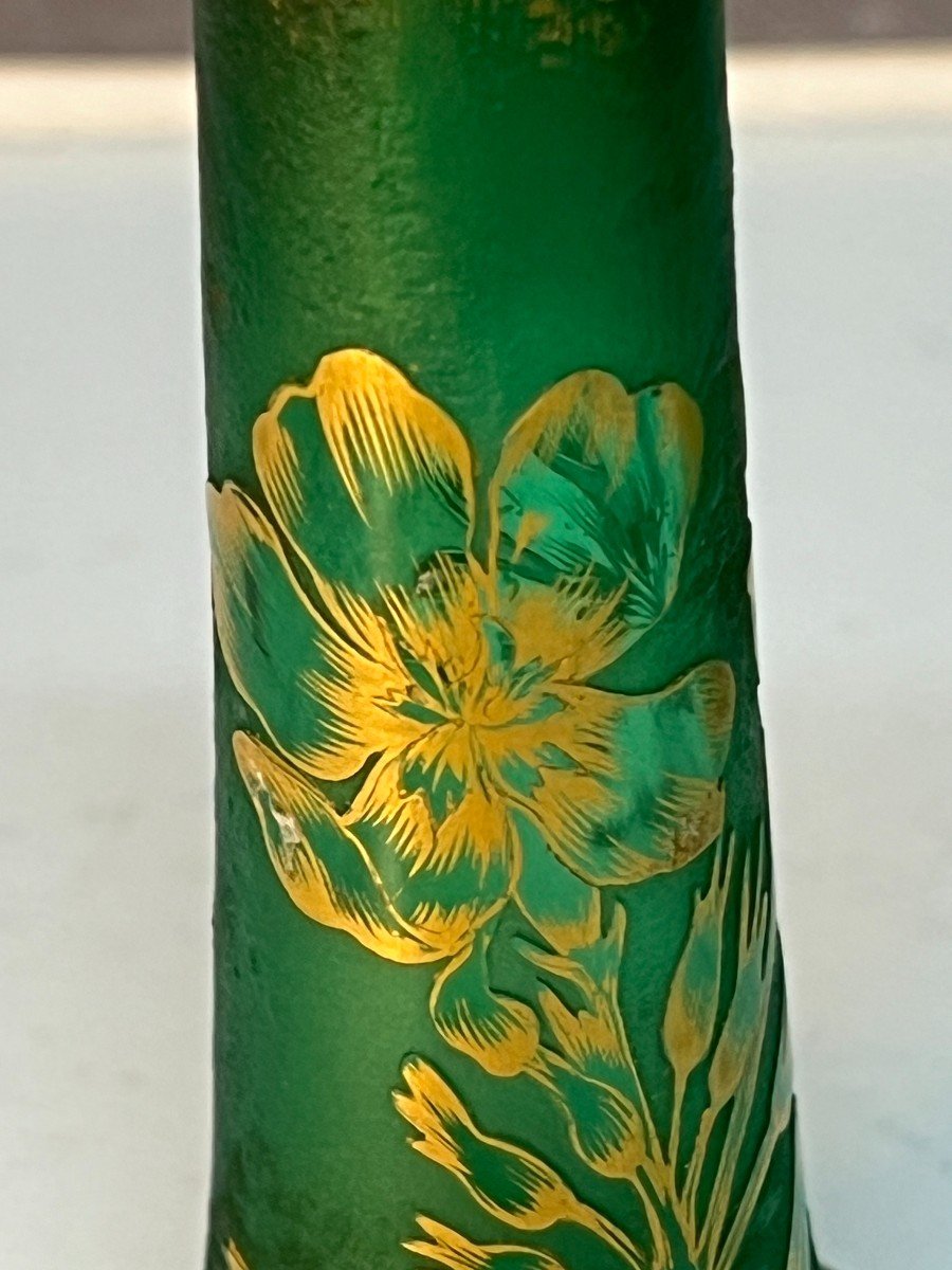 Daum Nancy Single Flower Vase, Double Layer Glass, Acid Etched Frosted Green, 12.5 Cm-photo-1