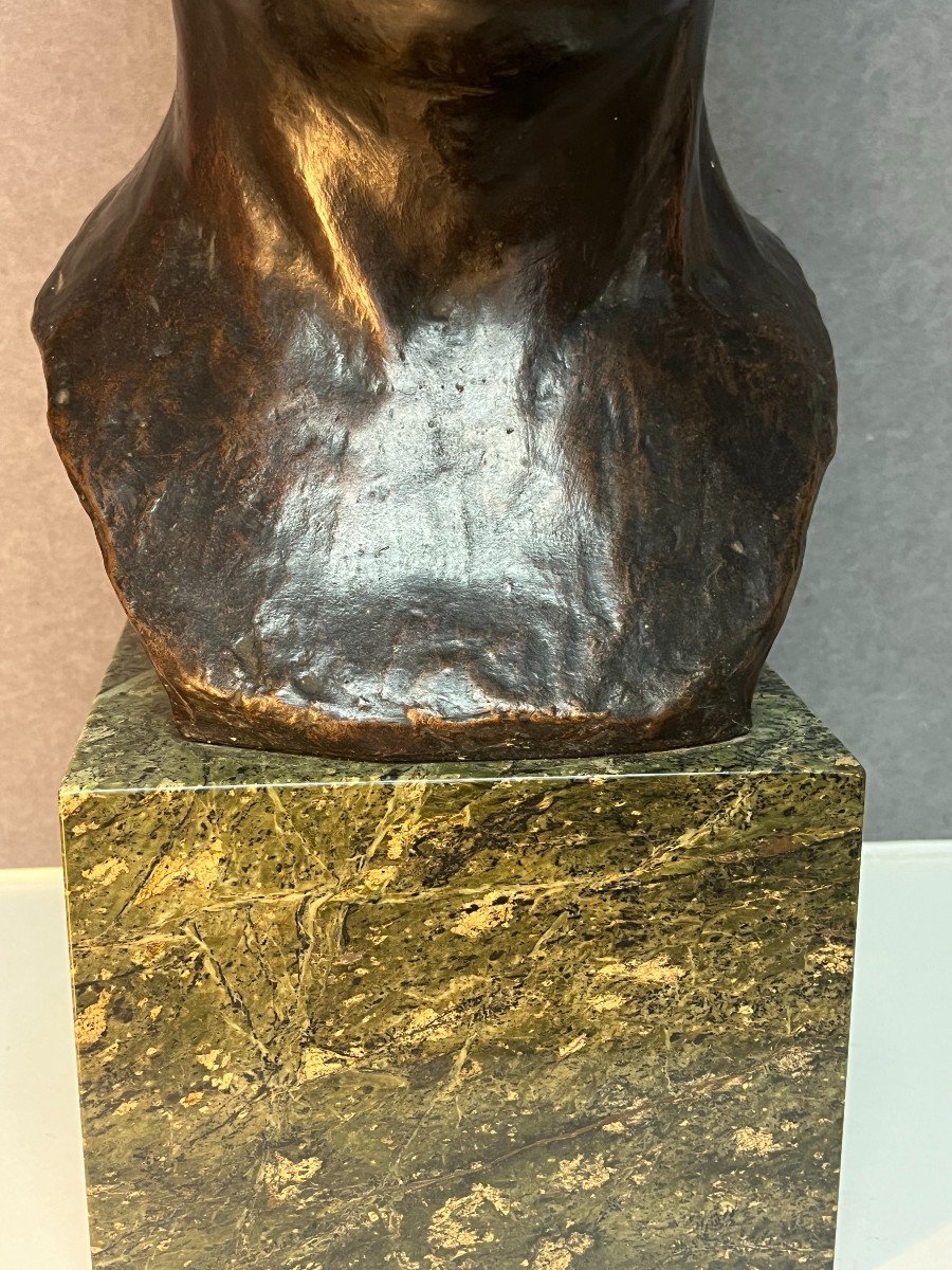 Important Buste En Bronze , Portrait d'Homme, Signé De Joseph Van Goolen, Sur Socle Marbre-photo-3