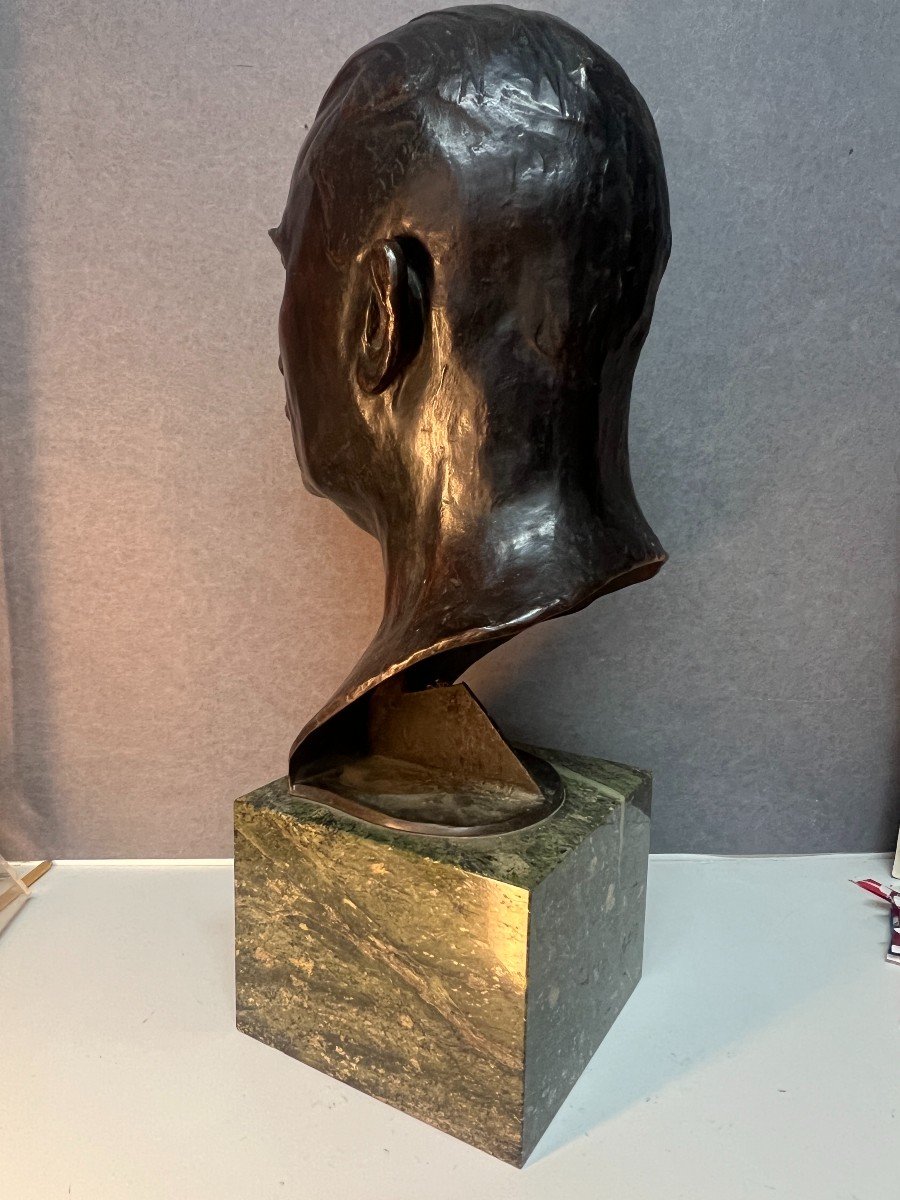 Important Buste En Bronze , Portrait d'Homme, Signé De Joseph Van Goolen, Sur Socle Marbre-photo-1