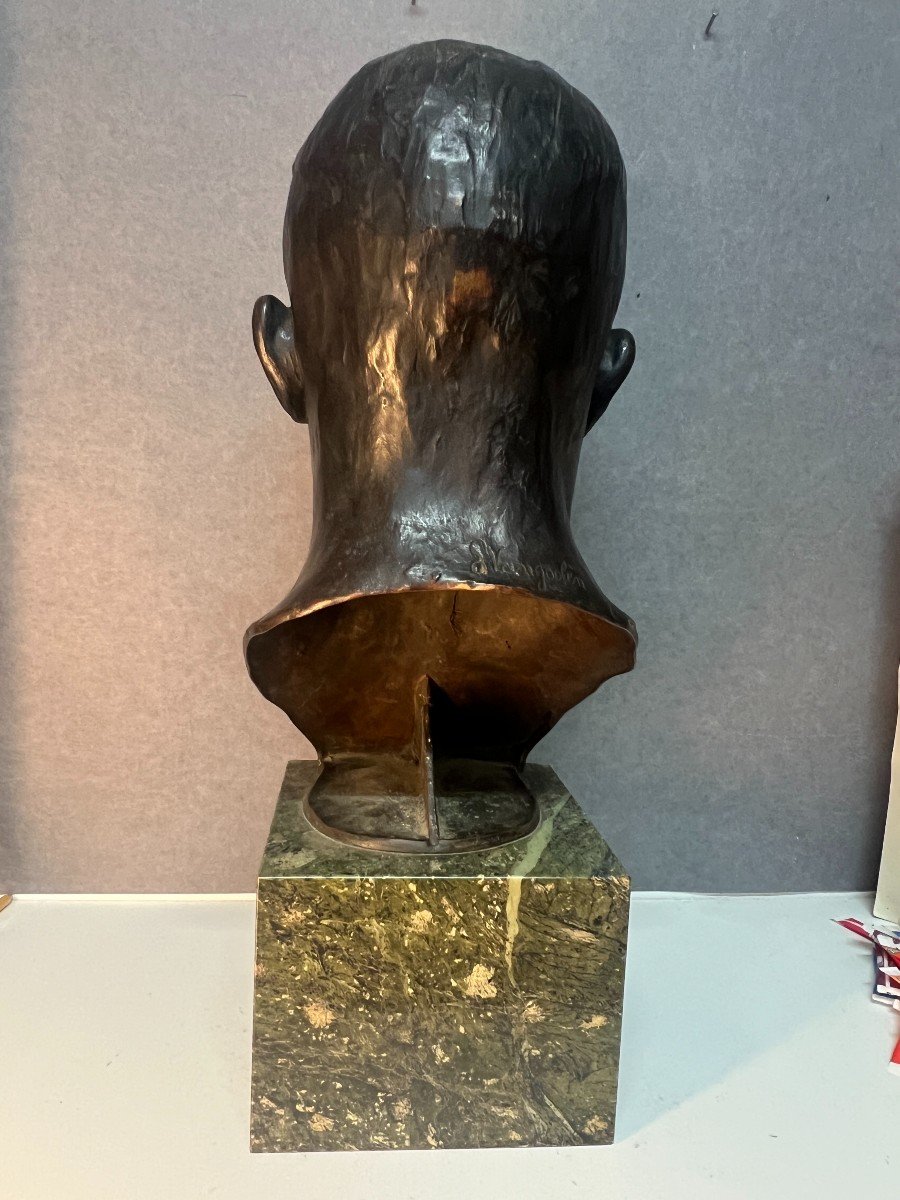 Important Buste En Bronze , Portrait d'Homme, Signé De Joseph Van Goolen, Sur Socle Marbre-photo-2