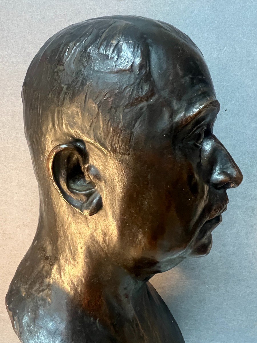 Important Buste En Bronze , Portrait d'Homme, Signé De Joseph Van Goolen, Sur Socle Marbre-photo-7