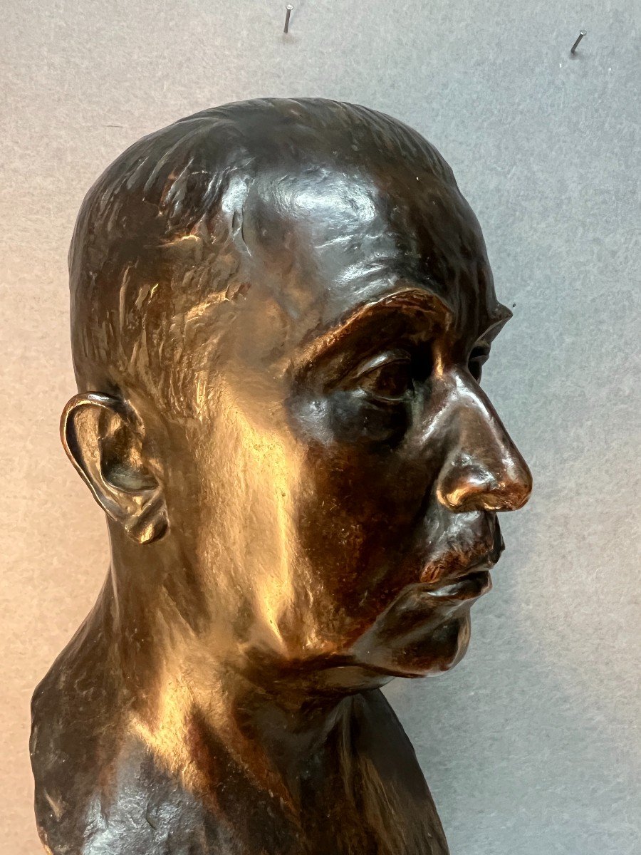 Important Buste En Bronze , Portrait d'Homme, Signé De Joseph Van Goolen, Sur Socle Marbre-photo-8