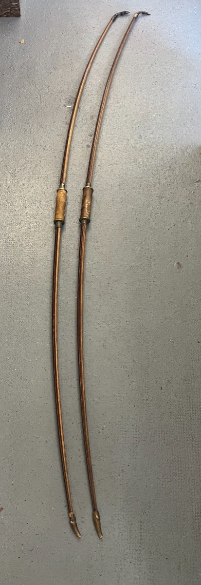 Pair Of Antique Bows, Yumi, Edo Period, Traditional Japan In Wood, Metal And Horn