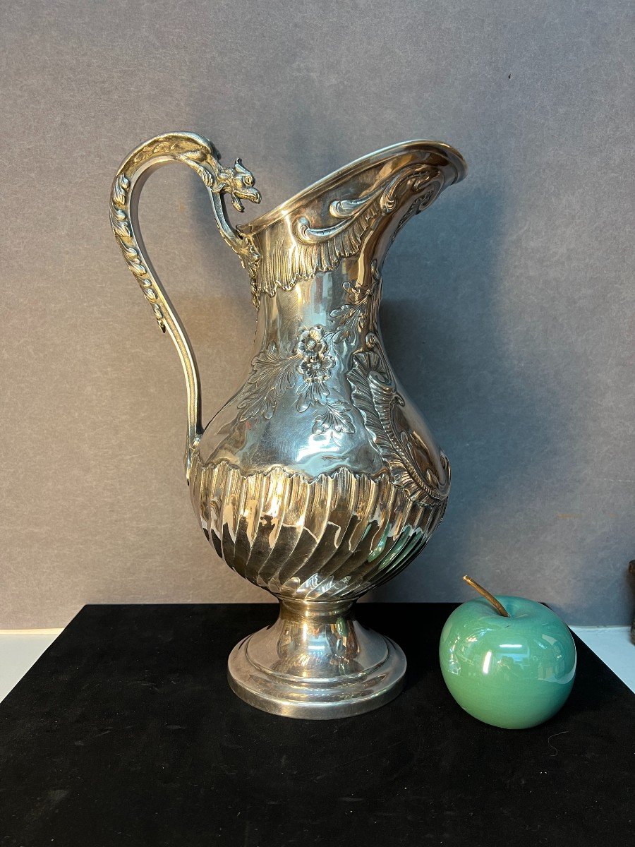 Large Antique Art Nouveau Silver Plated Metal Pitcher – Quality-photo-2