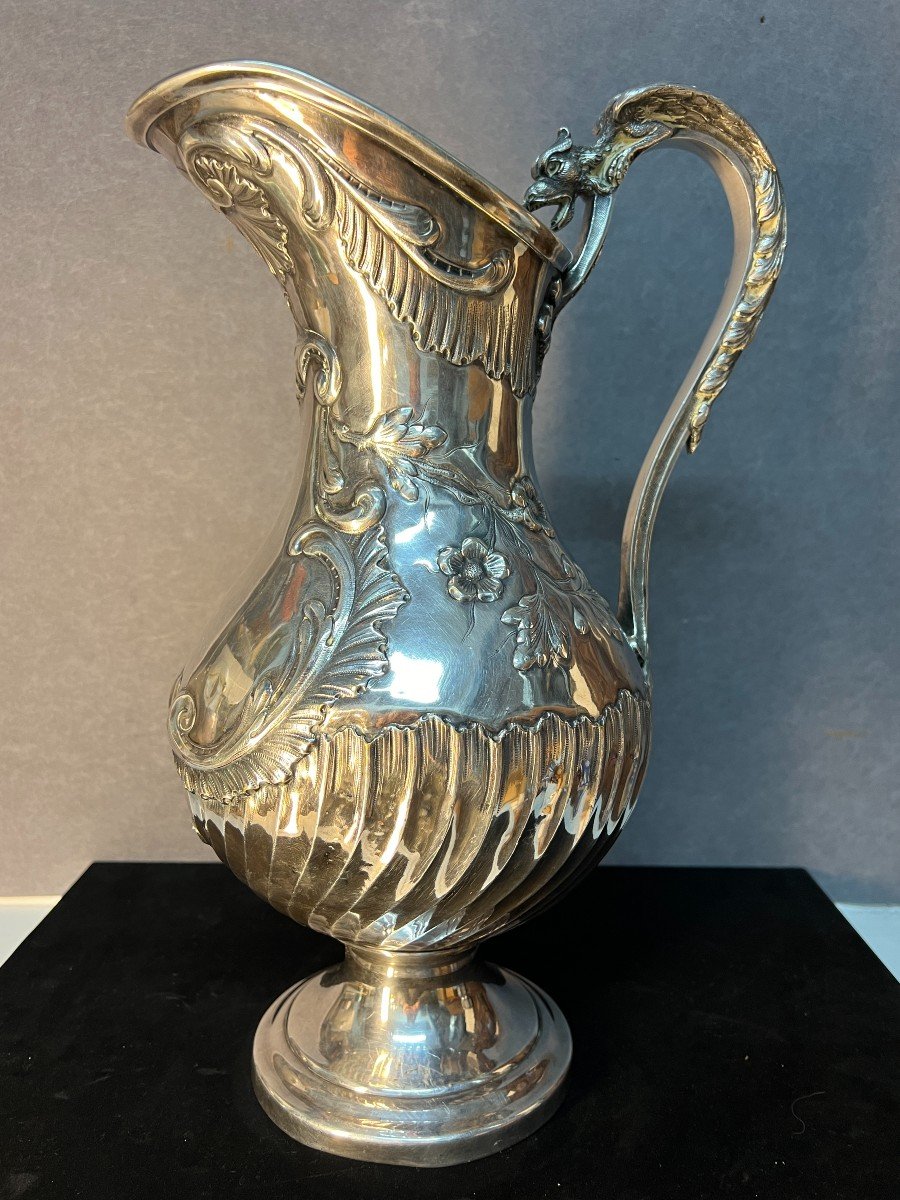 Large Antique Art Nouveau Silver Plated Metal Pitcher – Quality-photo-6