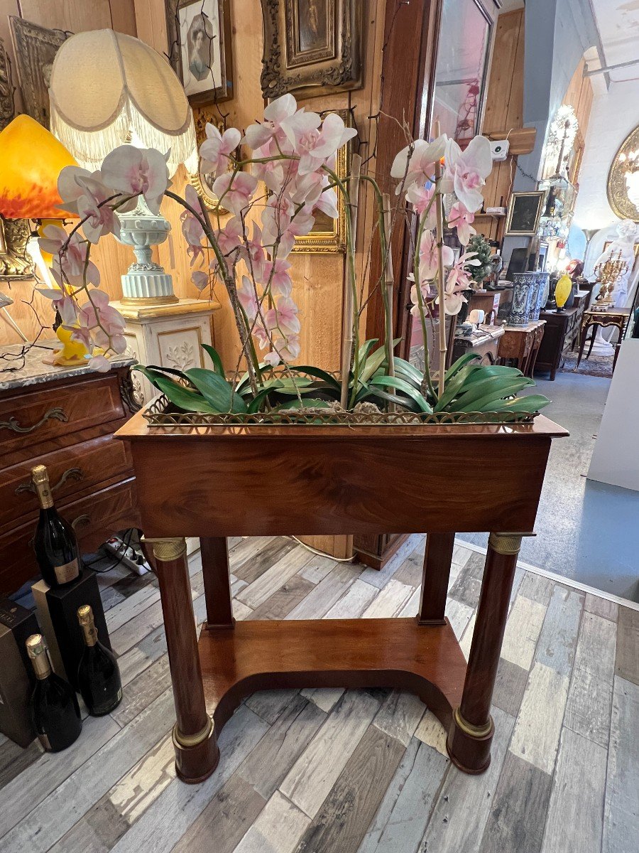 Pretty Jardinière In Marquetry And Gilt Bronze, Empire Period, 19th Century-photo-2