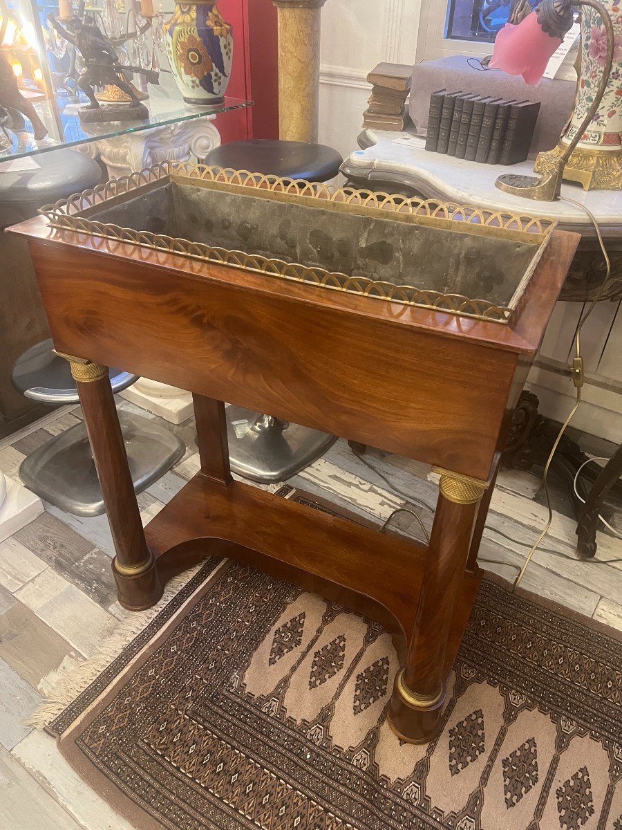 Pretty Jardinière In Marquetry And Gilt Bronze, Empire Period, 19th Century-photo-6