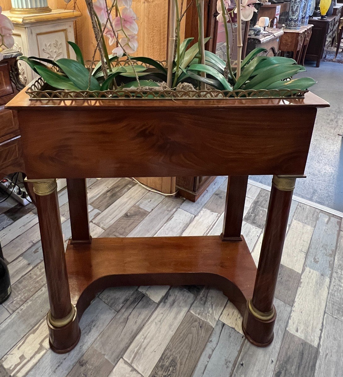 Pretty Jardinière In Marquetry And Gilt Bronze, Empire Period, 19th Century