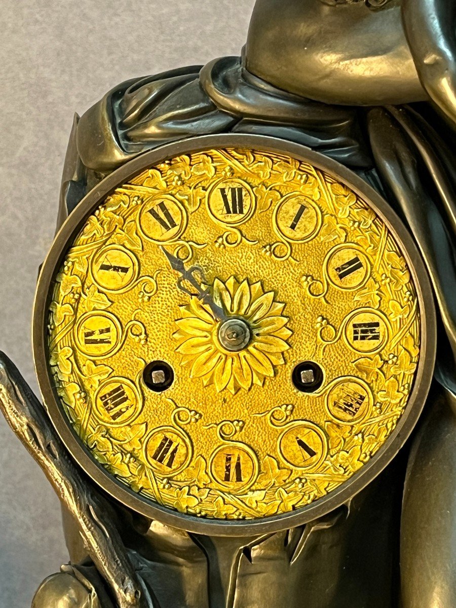 Important Bronze And Marble Mantel Clock, Silenus Feeding The Young Bacchus-photo-2