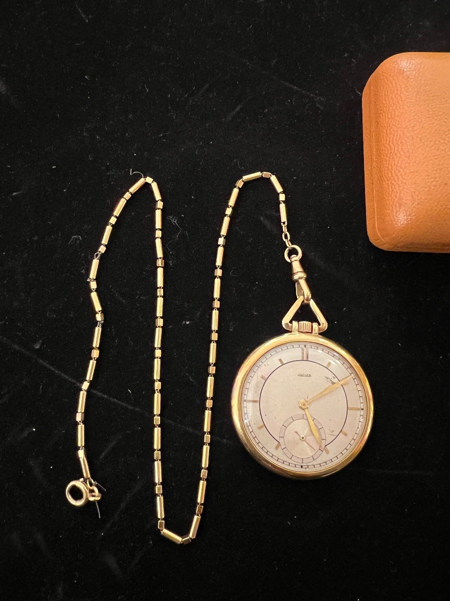 Jaeger Lecoultre, Men's Pocket Watch With 18 Carat Gold Chain-photo-2