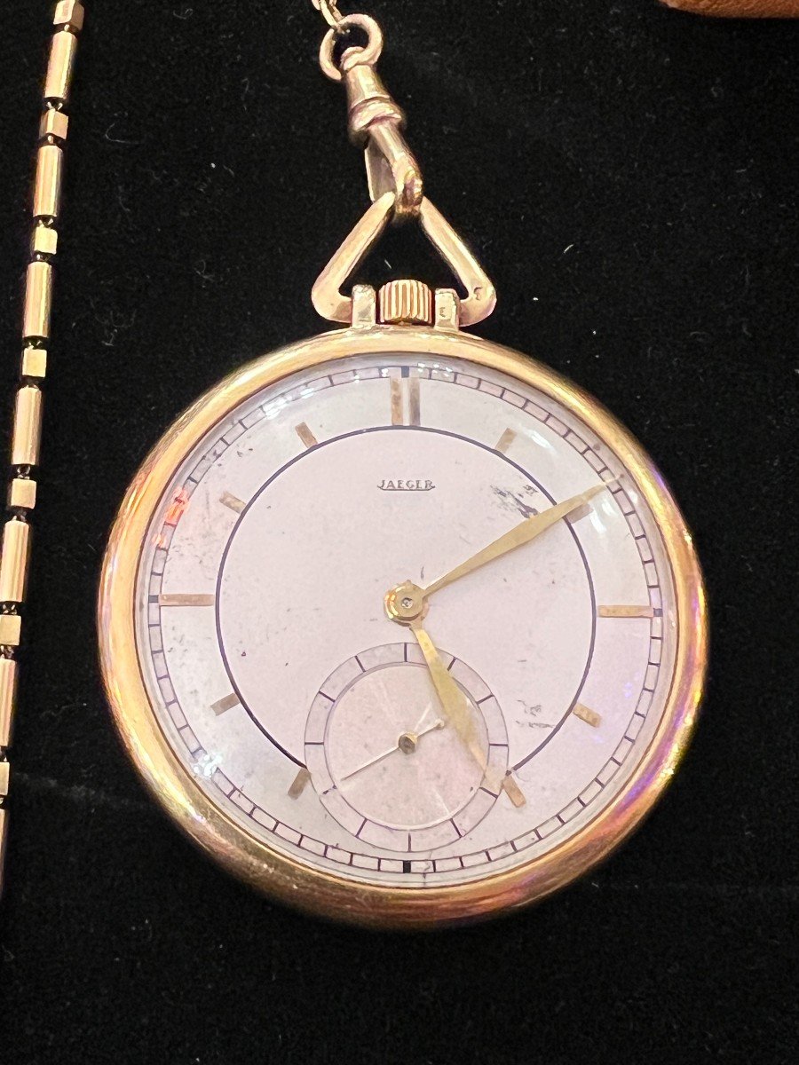 Jaeger Lecoultre, Men's Pocket Watch With 18 Carat Gold Chain-photo-2