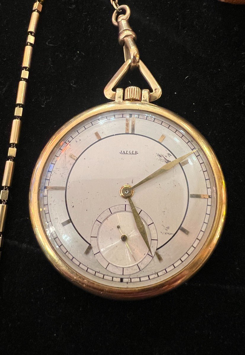 Jaeger Lecoultre, Men's Pocket Watch With 18 Carat Gold Chain