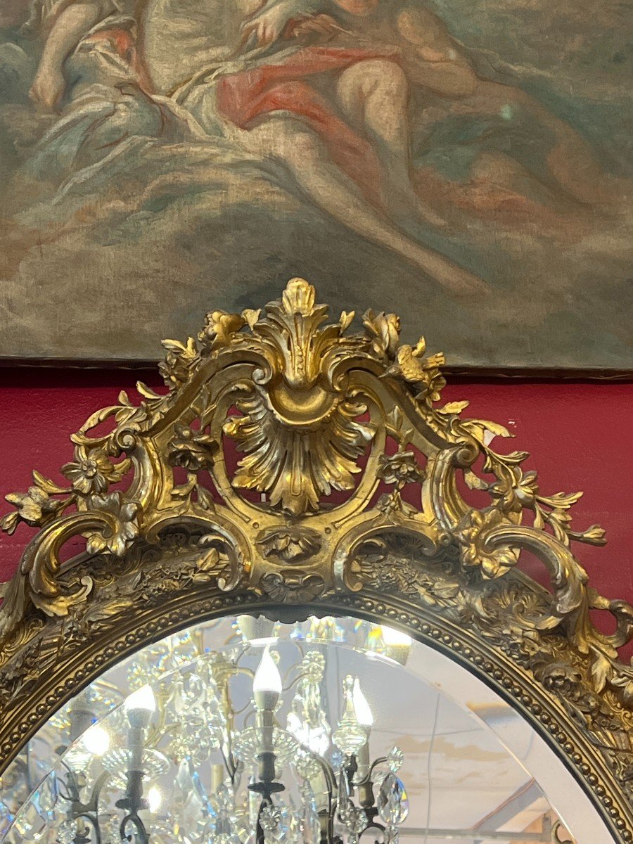 19th Century Oval Mirror, Wood And Stucco Gilded With Gold Leaf-photo-2