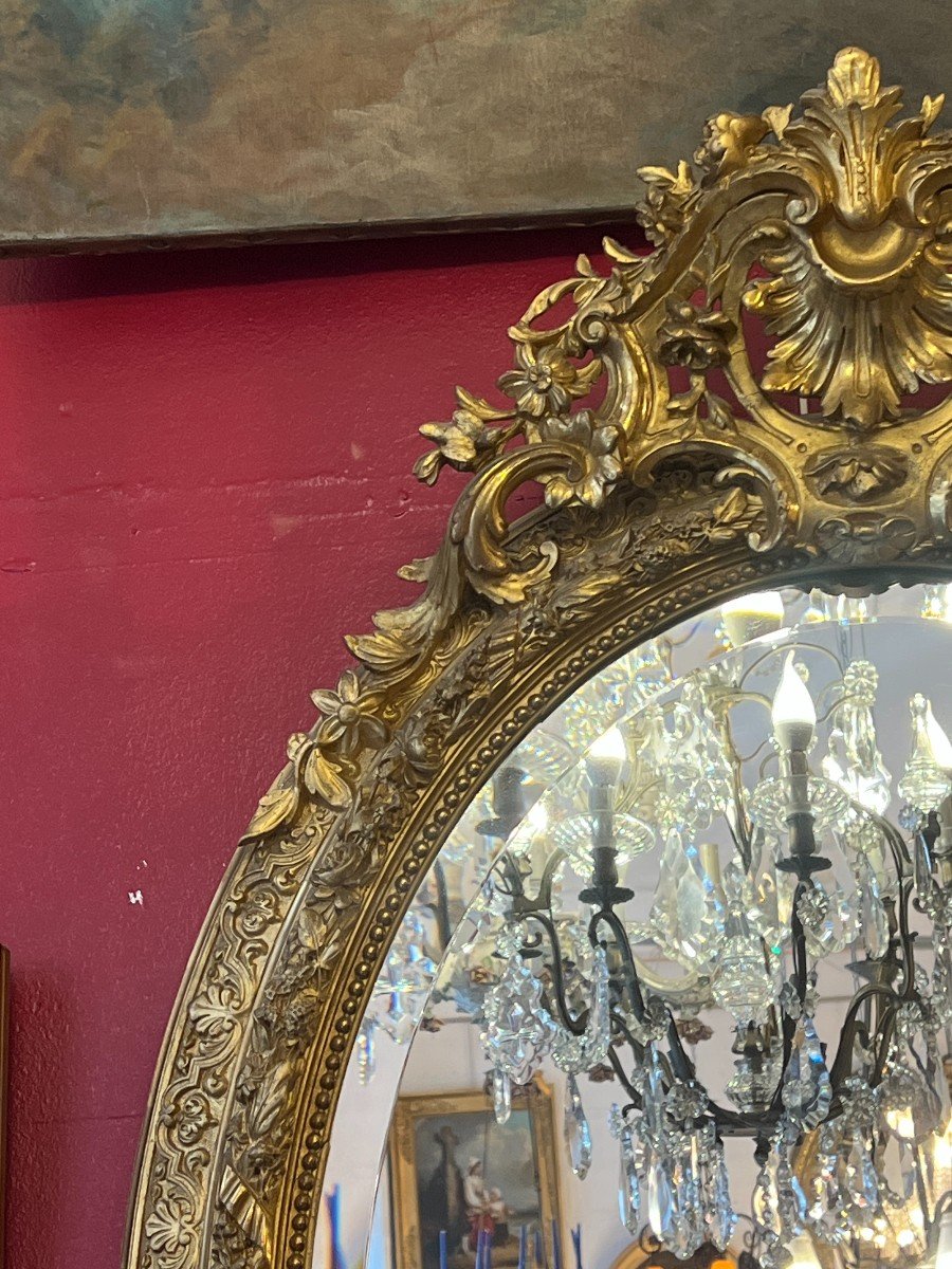 19th Century Oval Mirror, Wood And Stucco Gilded With Gold Leaf-photo-3