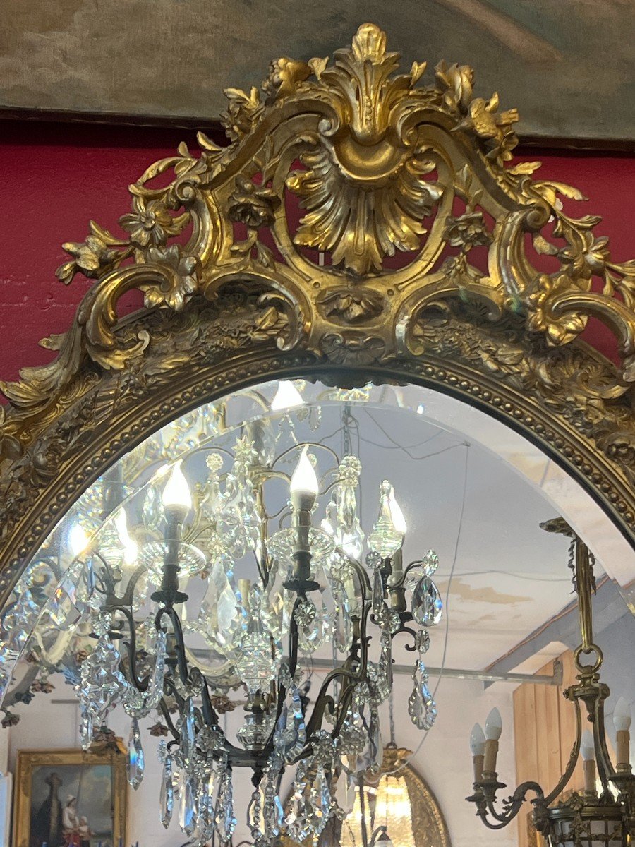 19th Century Oval Mirror, Wood And Stucco Gilded With Gold Leaf-photo-4