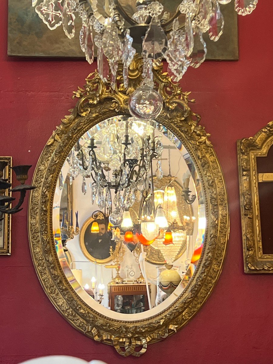 19th Century Oval Mirror, Wood And Stucco Gilded With Gold Leaf-photo-1