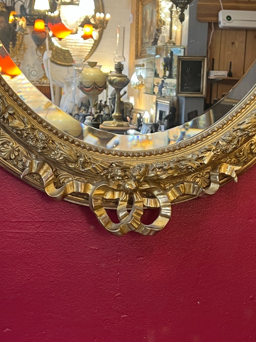 19th Century Oval Mirror, Wood And Stucco Gilded With Gold Leaf-photo-2