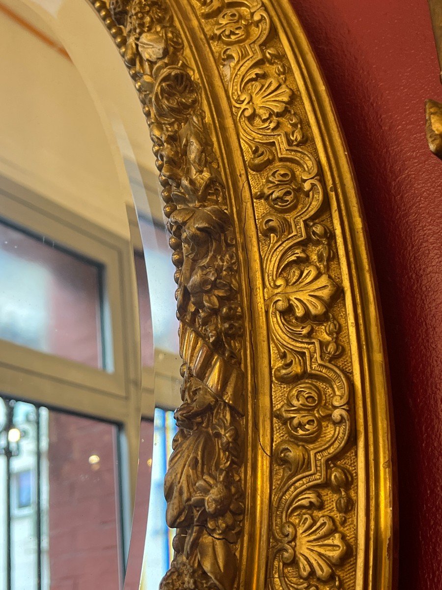 19th Century Oval Mirror, Wood And Stucco Gilded With Gold Leaf-photo-4