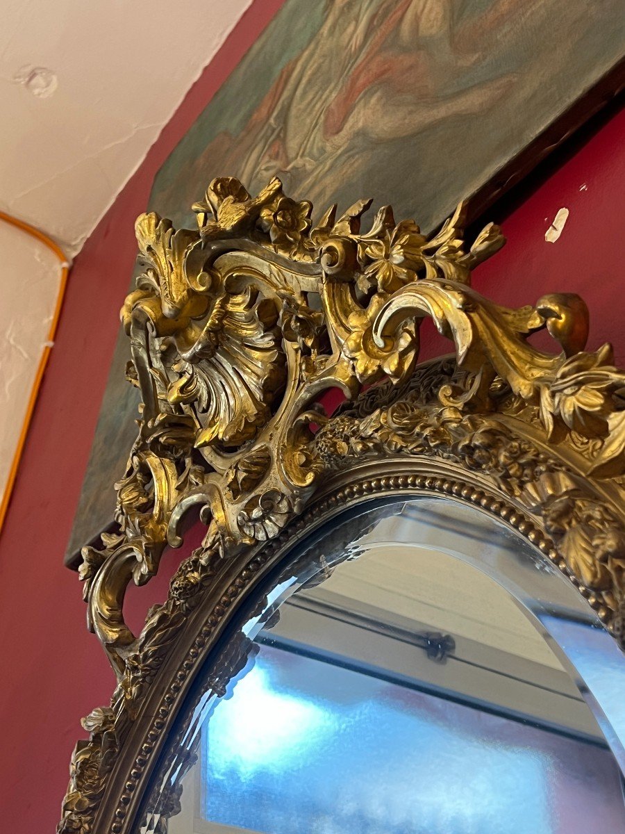 19th Century Oval Mirror, Wood And Stucco Gilded With Gold Leaf-photo-5