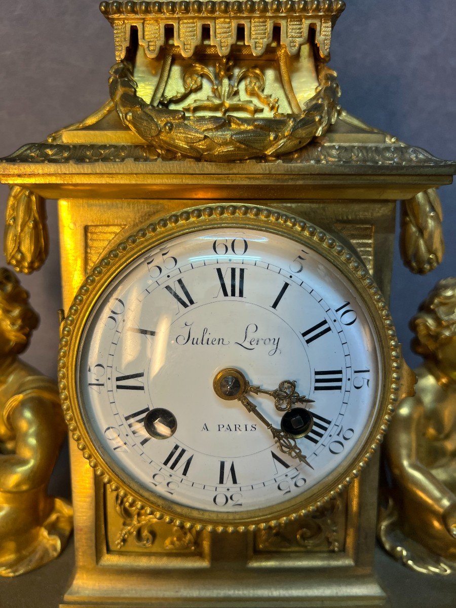 Julien Leroy Paris, 19th Century Gilt Bronze Clock, Circa 1880, Louis XVI Style-photo-3