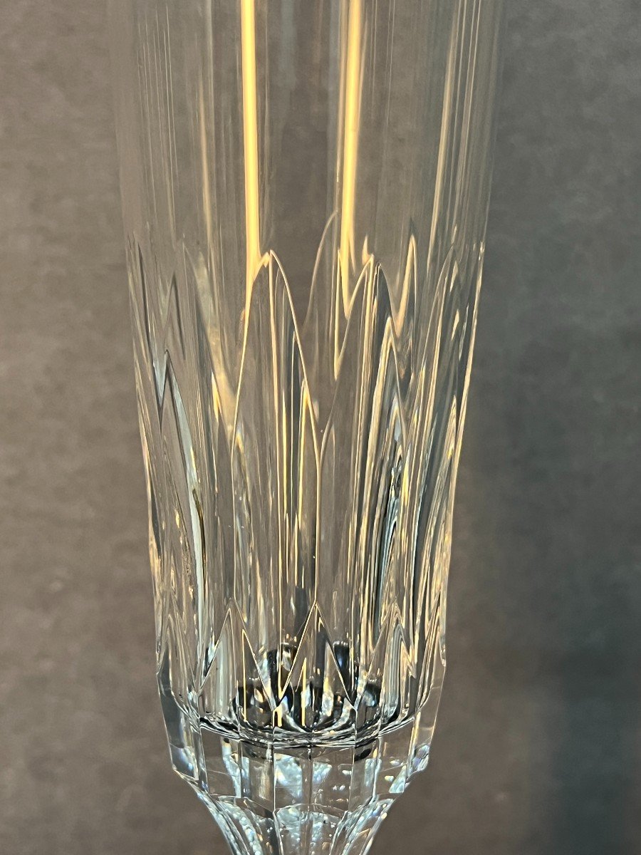 Série De 10 Flûtes à Champagne En Cristal De Baccarat, Modèle Assas, Hauteur 21.6 Cm-photo-4