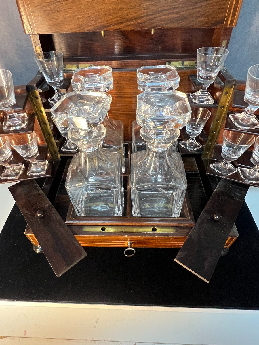 Complete Original Antique Liqueur Cellar With Sèvres Crystal Interior, 19th Century-photo-6