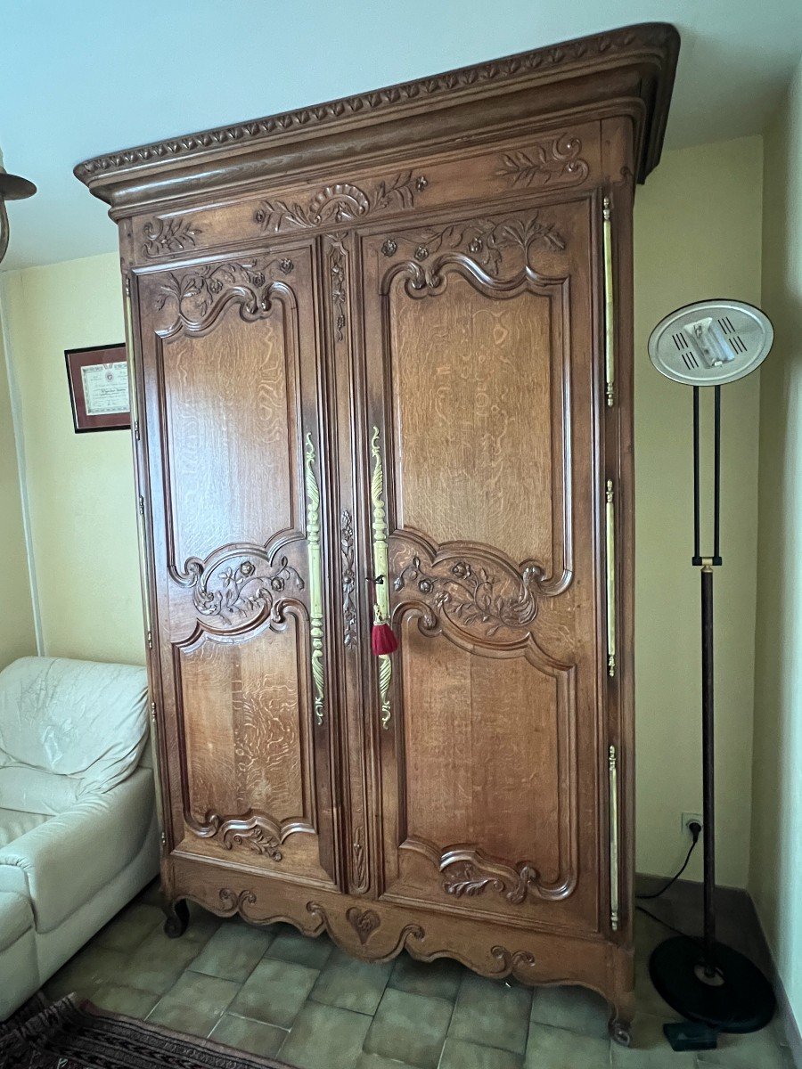 Antique And Imposing Louis XV Wardrobe In Light Solid Oak, Early 19th Century, Complete Lock-photo-1