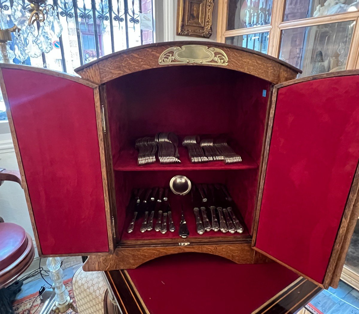 Art Nouveau Silver Cabinet Including 85-piece Silverware Set By Saglier Frères-photo-2