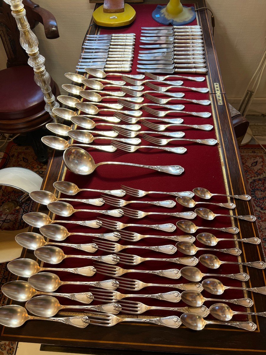 Art Nouveau Silver Cabinet Including 85-piece Silverware Set By Saglier Frères-photo-3