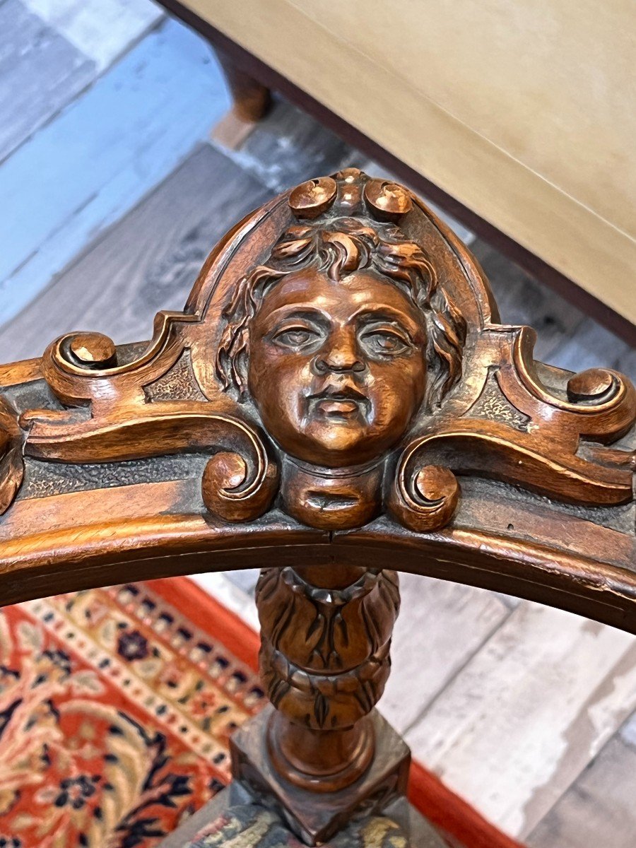 Neo Renaissance Nineteenth Century Corner Armchair, Carved With Devils And Putti Heads-photo-5