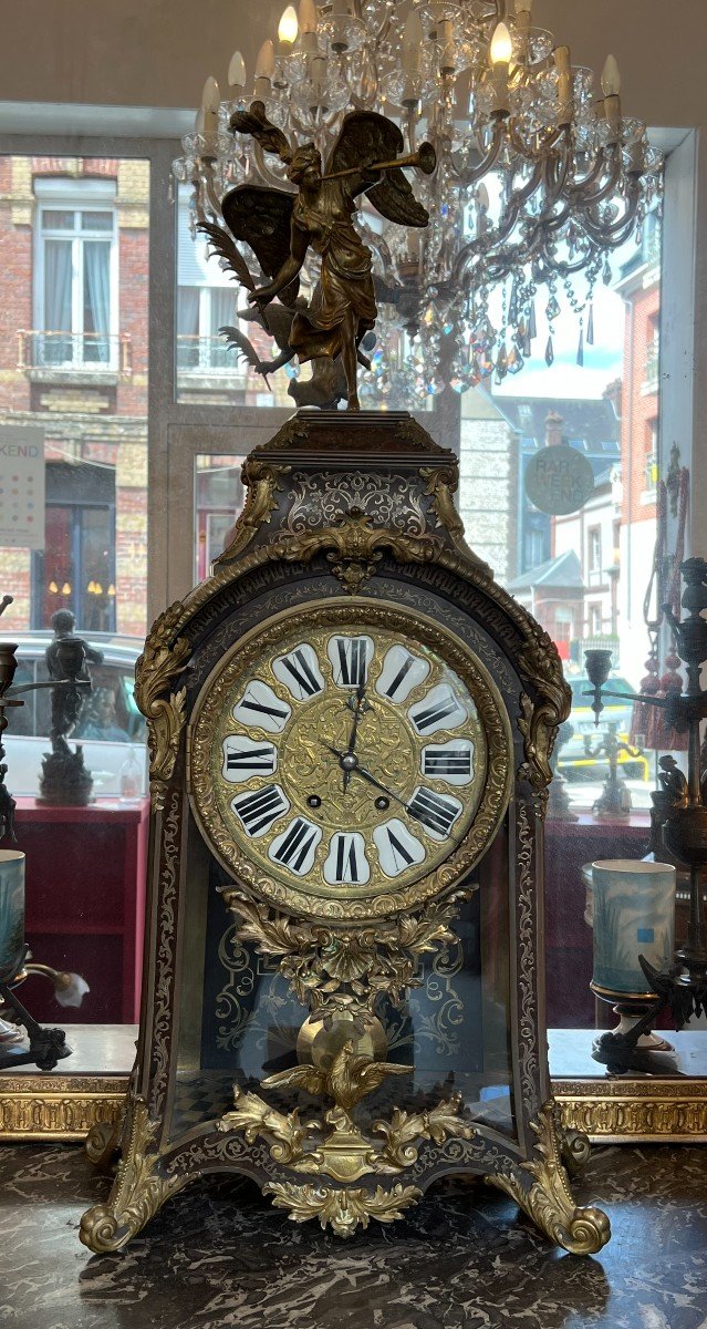 Louis XIV Style Cartel In Boulle Marquetry, XIXth Century, Napoleon III, 91 Cm