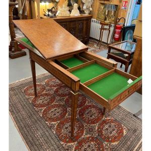 Rare Wallet Game Table With 180 Cm Opening System In Veneer And Marquetry