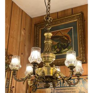 Large Manor Chandelier In Solid And Gilded Bronze
