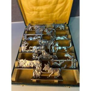 12 Silver Metal Knife Holder "la Fontaine's Fables" By Benjamin Rabier And Dilecta