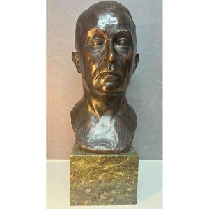 Important Buste En Bronze , Portrait d'Homme, Signé De Joseph Van Goolen, Sur Socle Marbre