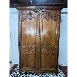 Armoire De Mariage Normande En Chêne Clair, époque XIXe, Bel état, H 244 Cm