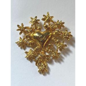 Christian Lacroix Vintage Heart Stars Brooch 