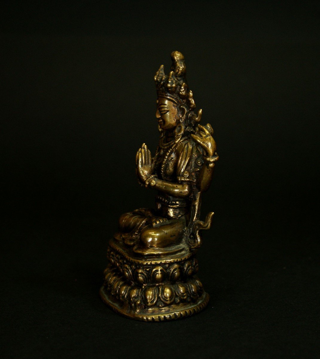 Antique Bronze Four Armed Avalokiteshvara Bodhisattva Of Compassion. Nepal Or Tibet.-photo-2