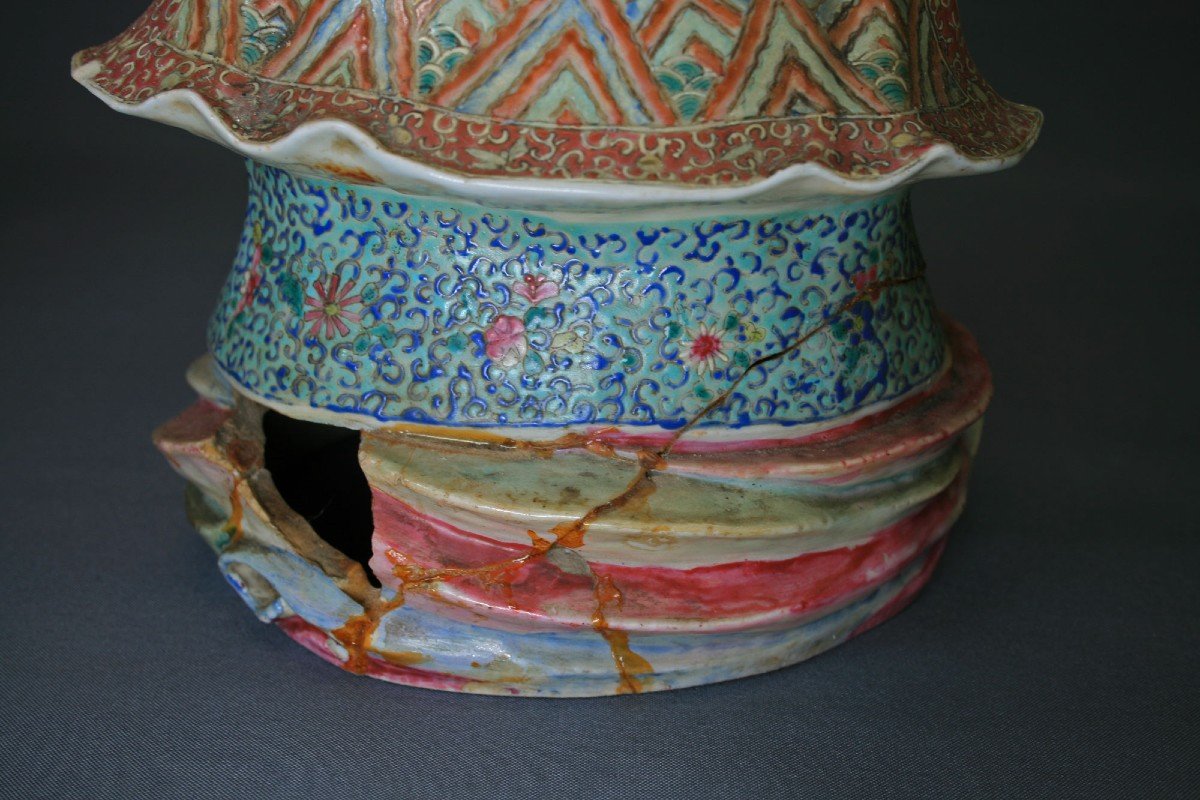 Grande Porcelaine Chinoise Ancienne Shoulao Dieu De La Longévité Lampe Doit être Restauré-photo-4