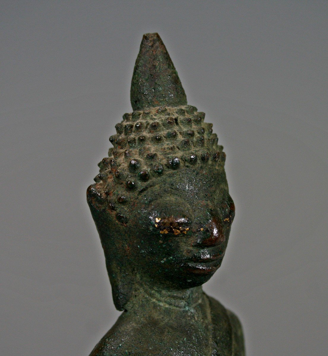 Ancien Bronze Bouddha Shakyamuni Laos C17e Bouddhiste Sculpture Bhumisparsha Mudra-photo-2