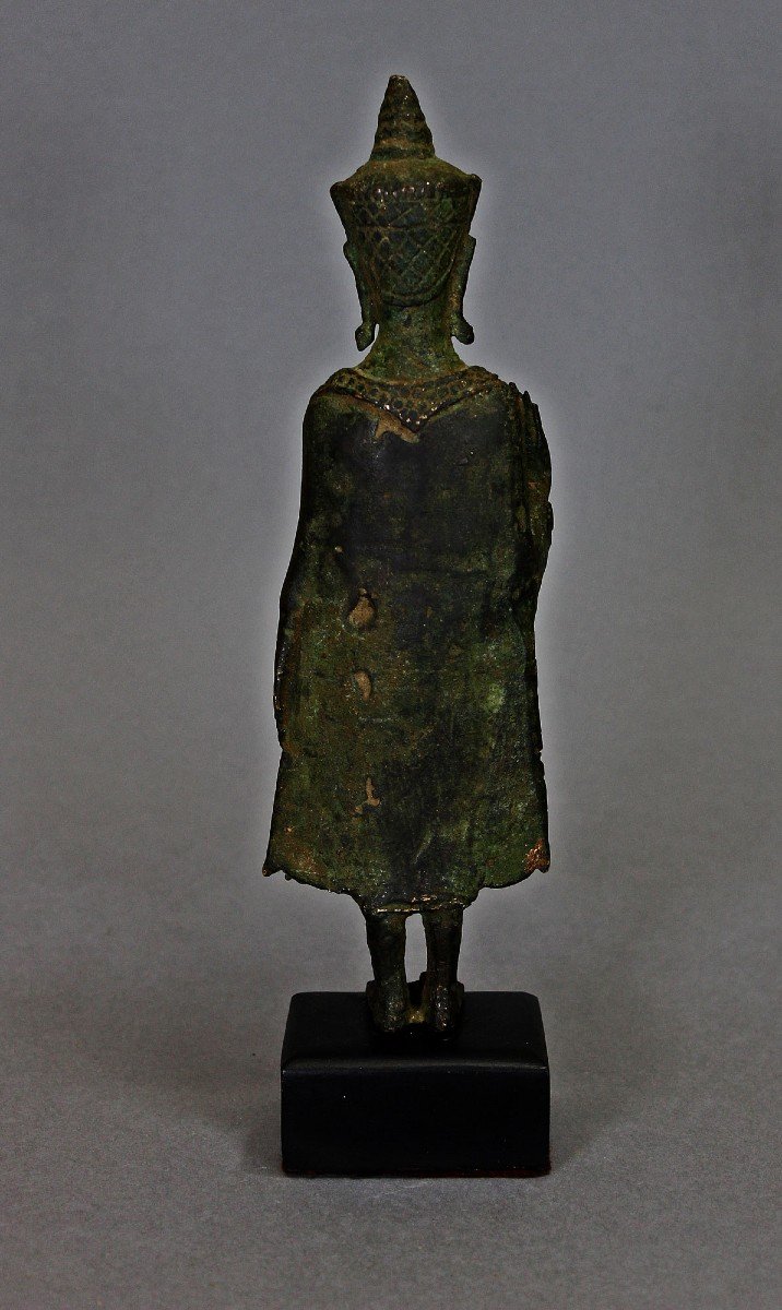Ancien Bouddha Thaïlandais En Bronze d'époque Ayutthaya XVIe/xviie Siècle-photo-3