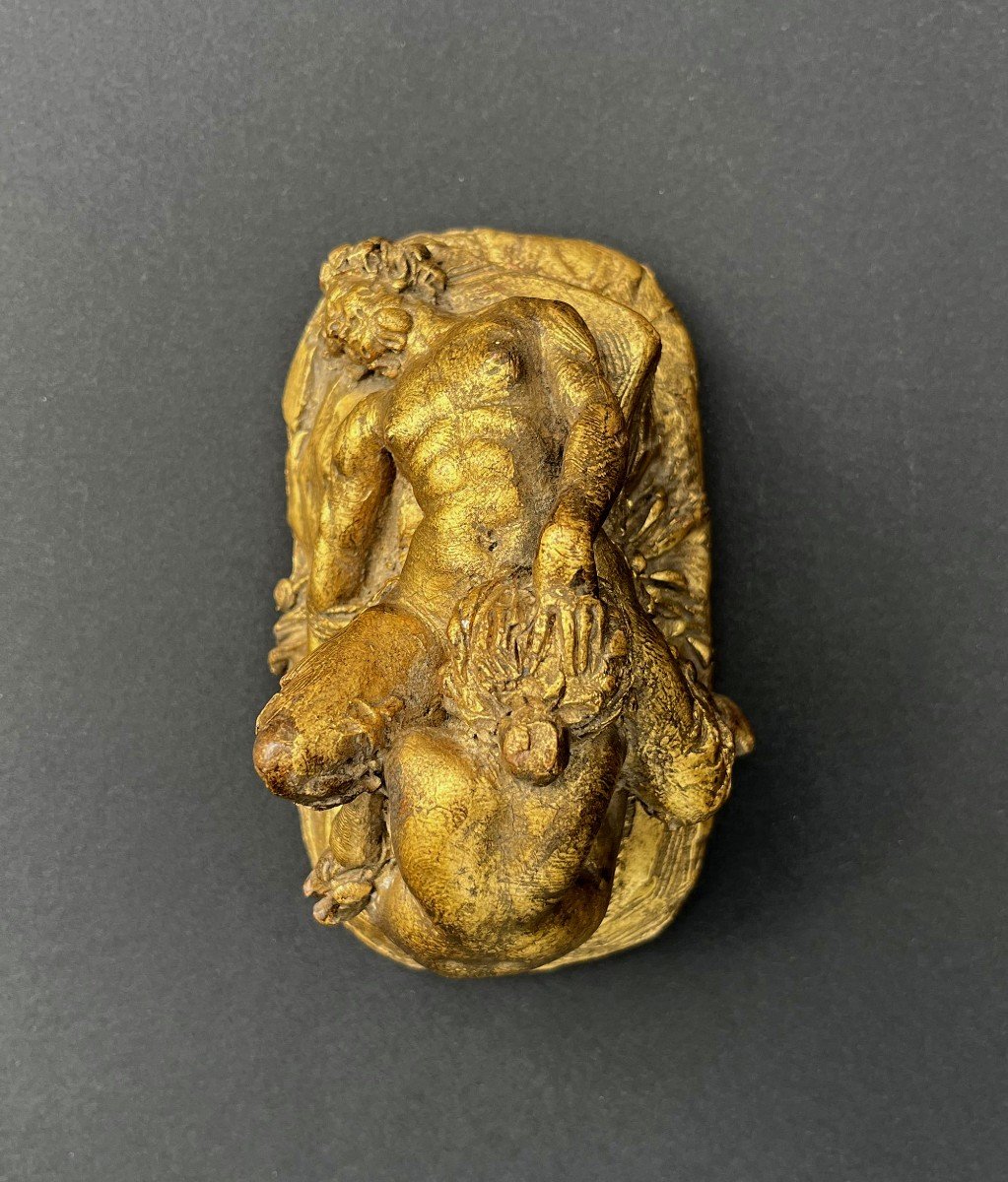 Erotic Sculpture Gilded Terracotta Nineteenth Century Satyr And His Muse-photo-1