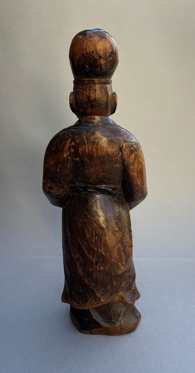 Figure Chinoise En Bois Sculpté Empereur époque Ming-photo-1