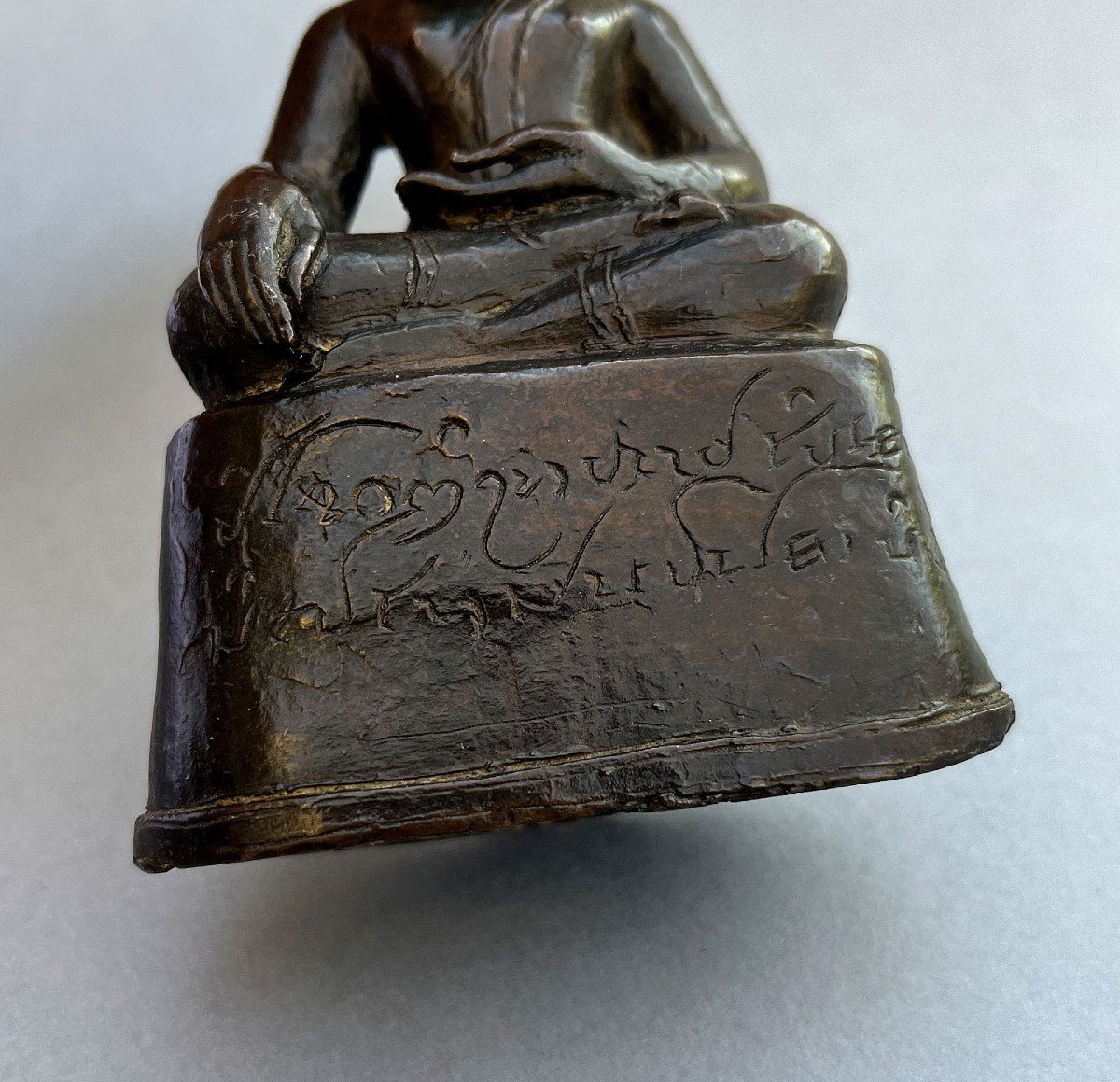 Ancien Bronze Bouddha Shakyamuni Laos / Thaï Bouddhiste Sculpture Bhumisparsha Mudra 16éme-photo-4