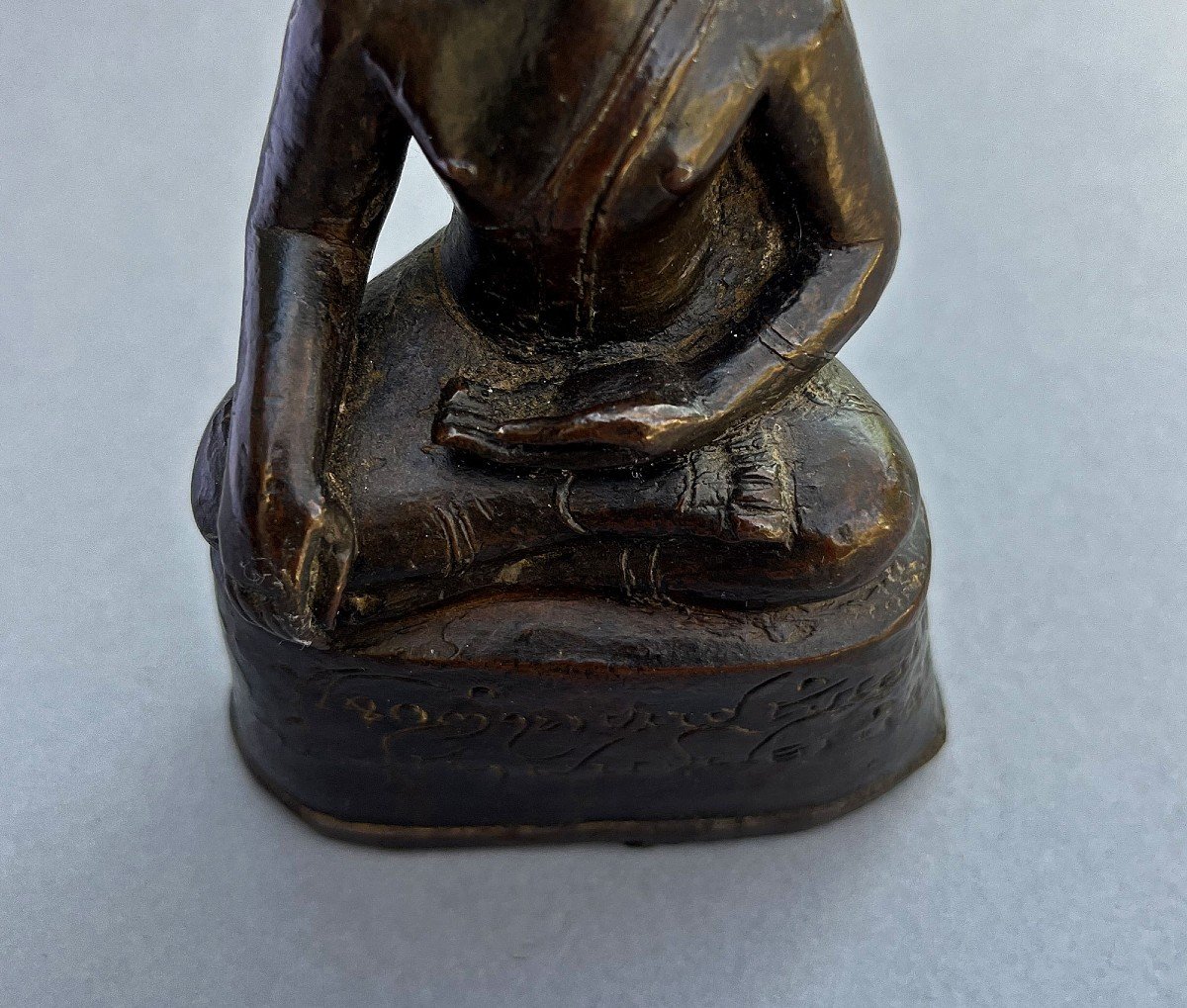 Ancien Bronze Bouddha Shakyamuni Laos / Thaï Bouddhiste Sculpture Bhumisparsha Mudra 16éme-photo-3