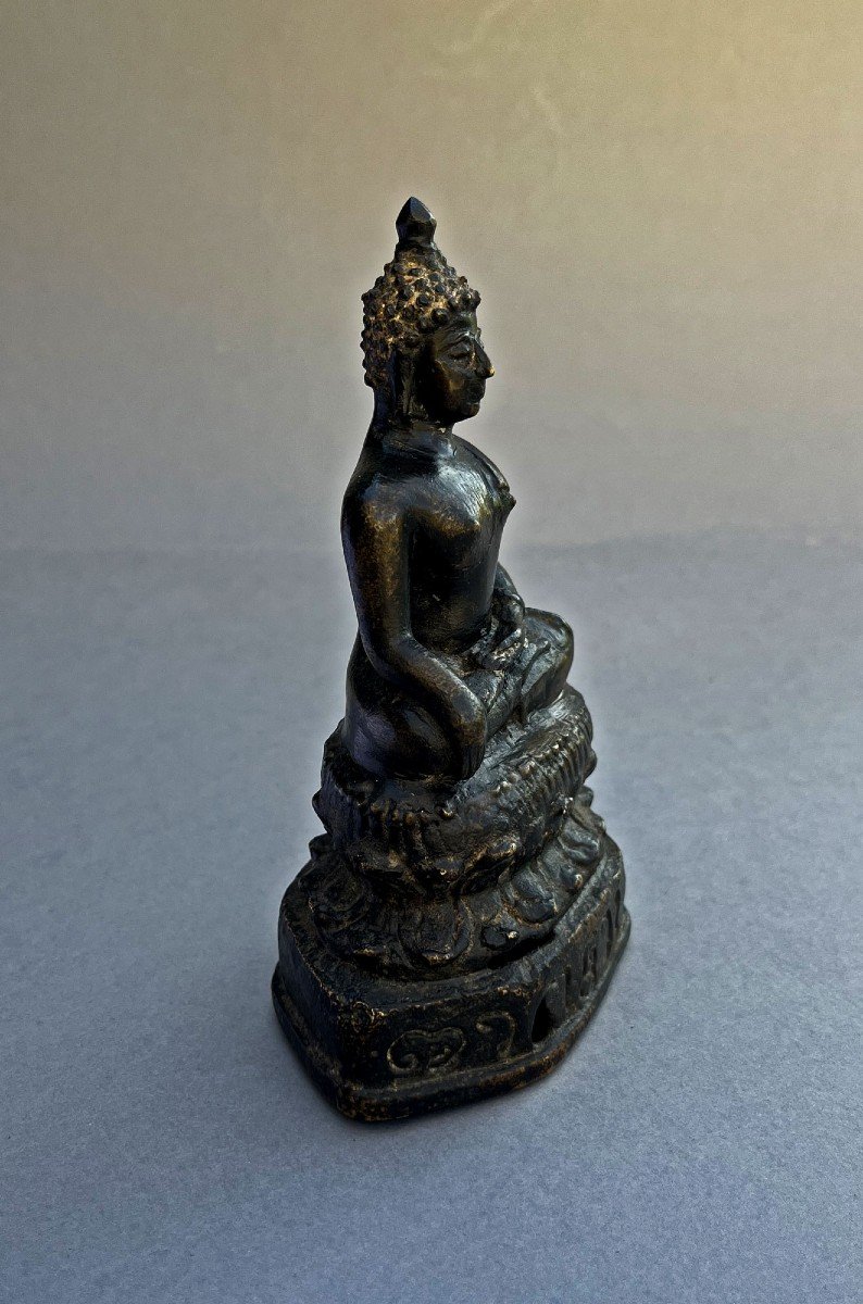  Ancien Bronze Bouddha Shakyamuni Thaïlandais Thaï Bouddhiste Sculpture Bhumisparsha Mudra-photo-2