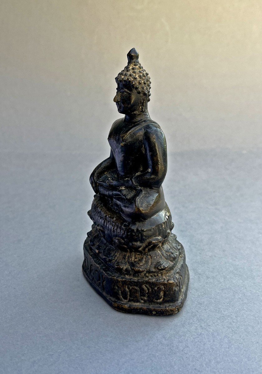  Ancien Bronze Bouddha Shakyamuni Thaïlandais Thaï Bouddhiste Sculpture Bhumisparsha Mudra-photo-3